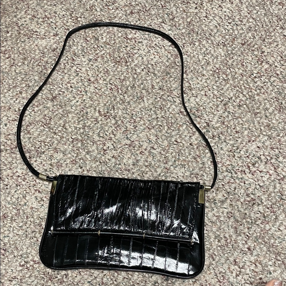 Vintage genuine eel skin Black Women's purse/clutch - convertible